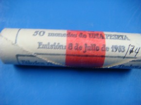Cartucho 50 monedas 1 PESETA 1966 estrella 74, Franco, cobre, calidad SC