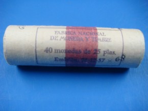 Cartucho 40 monedas 25 PESETAS 1957 estrella 68, Franco, cupronquel, calidad SC
