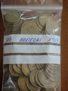 Bolsa 100 monedas 1 PESETA 1953, Franco, cobre, calidad MBC