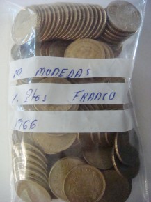 Bolsa 100 monedas 1 PESETA 1966 estrella 75, Franco, cobre, calidad MBC