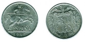 Moneda 5 CÉNTIMOS 1945, con calidad MBC