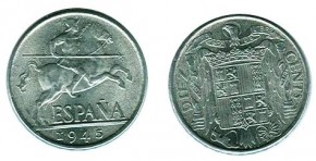 Moneda 10 CÉNTIMOS 1945, con calidad MBC