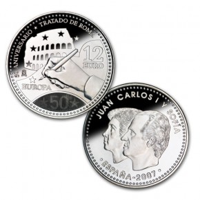 Moneda de PLATA de 12 EUROS de 2007, Juan Carlos I y Sofia, SC