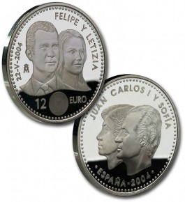 Moneda de PLATA de 12 EUROS de 2004, Juan Carlos I y Sofia, SC