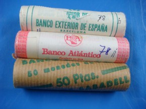 Cartucho 50 monedas 1 PESETA 1975*78, Rey Juan Carlos I (Chilenas), cobre, calidad SC