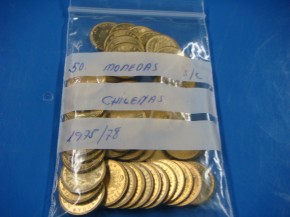 Bolsa 50 monedas 1 PESETA 1975*78, Rey Juan Carlos I (Chilenas), cobre, calidad SC