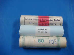 Cartucho 50 monedas 1 PESETA 1980*82, Rey Juan Carlos I, cobre, calidad SC