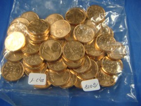 Bolsa 50 monedas de 1 CÉNTIMO Euro Portugal, 2002, con calidad SC.