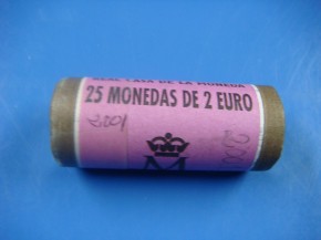 Cartucho 25 monedas de 2 Euros España 2001, con calidad SC.