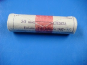 Cartucho 50 monedas 1 PESETA 1966 estrella 70, Franco, cobre, calidad SC
