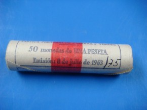 Cartucho 50 monedas 1 PESETA 1966 estrella 75, Franco, cobre, calidad SC