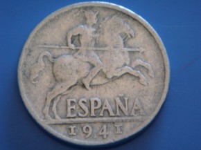 Moneda 10 CÉNTIMOS 1941, gastada