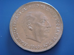Moneda 5 PESETAS 1949 estrella 49, Franco, con calidad MBC